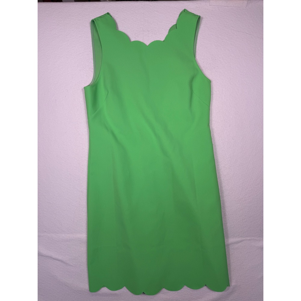 J.Crew Scalloped Shift Dress Women 12 Lime Green‎ Sleeveless V-Back B8296 NWT